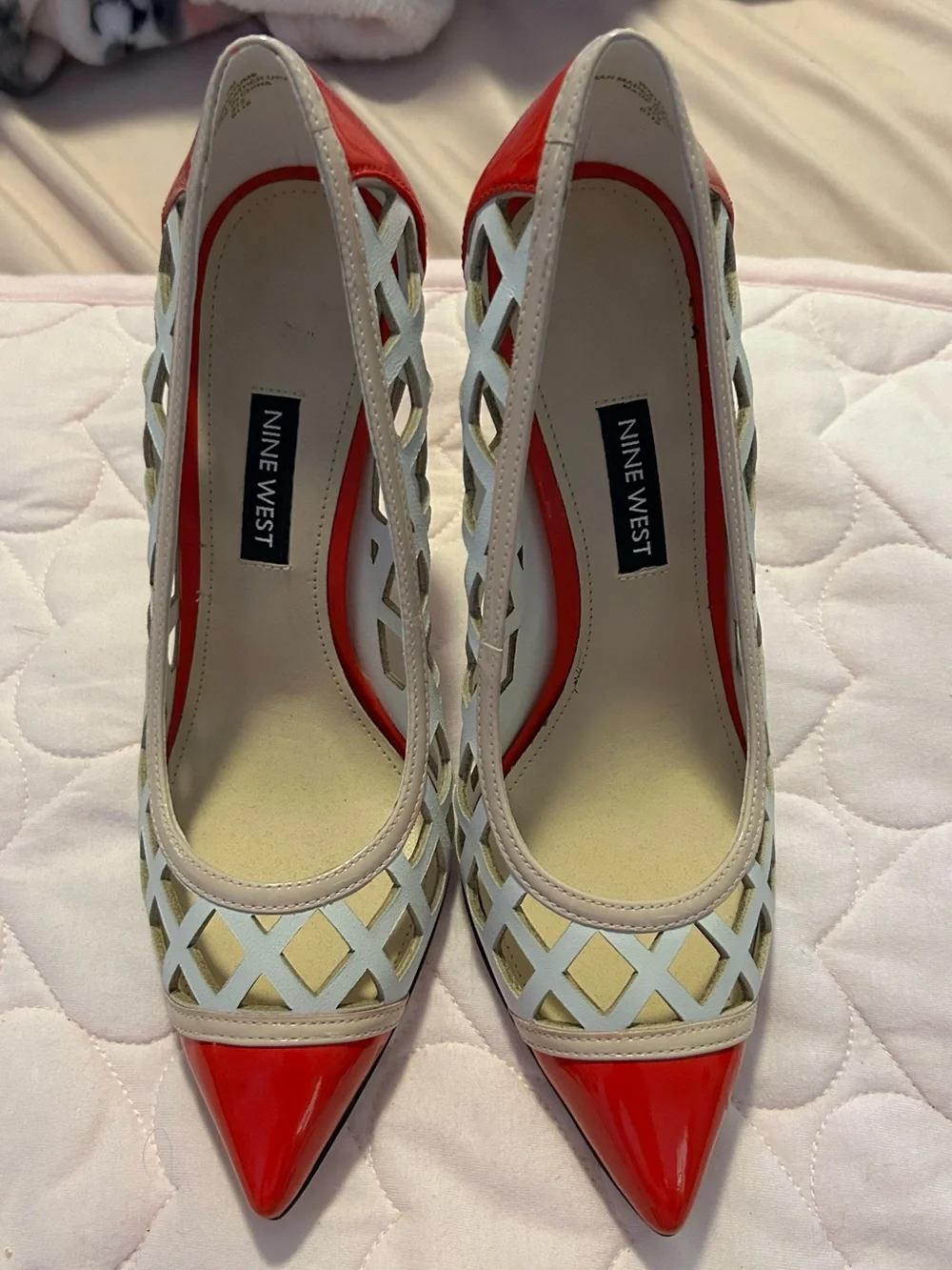 Nine West Red Patent Pointed-Toe Cutout Pumps